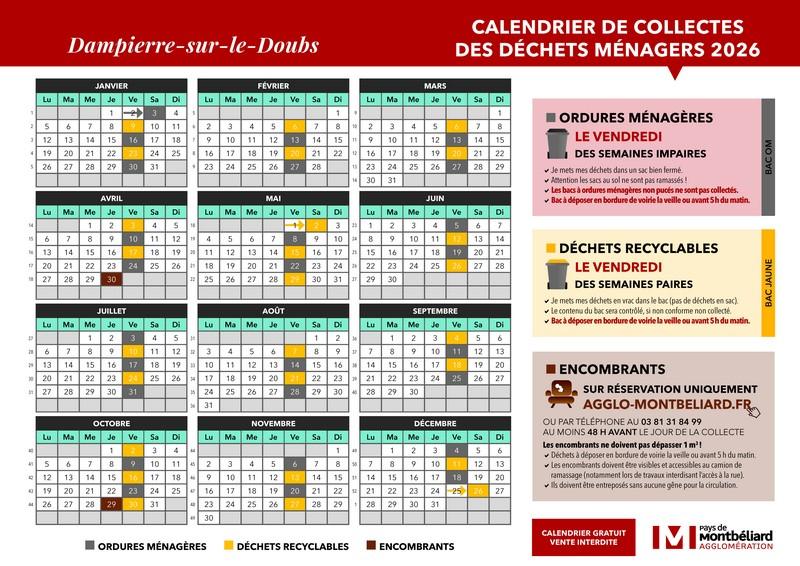 Calendrier de collectes des déchets 2026